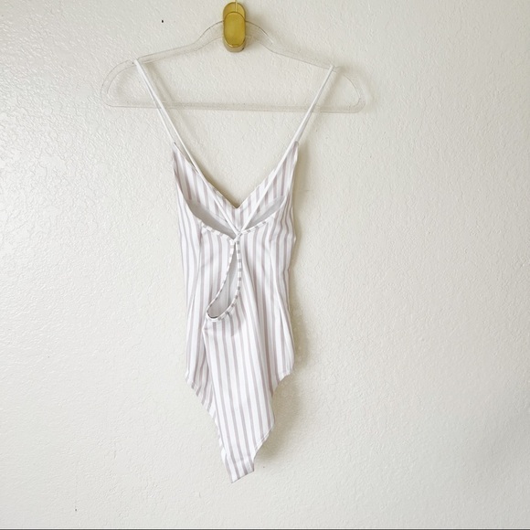 David Lerner Straight Tank Bodysuit in White & Blush Stripe size small - Picture 9 of 11